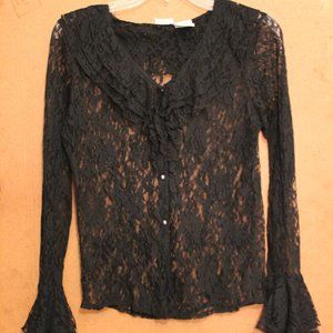 Black Lace Ruffle Top